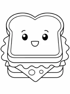 Kawaii Sandviç Çizim Sayfası Boyama Sayfası İndir