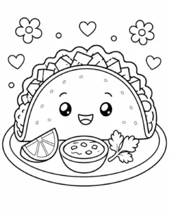 Kawaii Taco ve Garnitürler Boyama Sayfası İndir