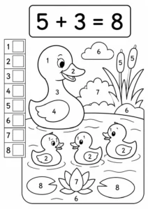 Matematikli Ördek ve Yavruları Resmi Boyama Sayfası İndir