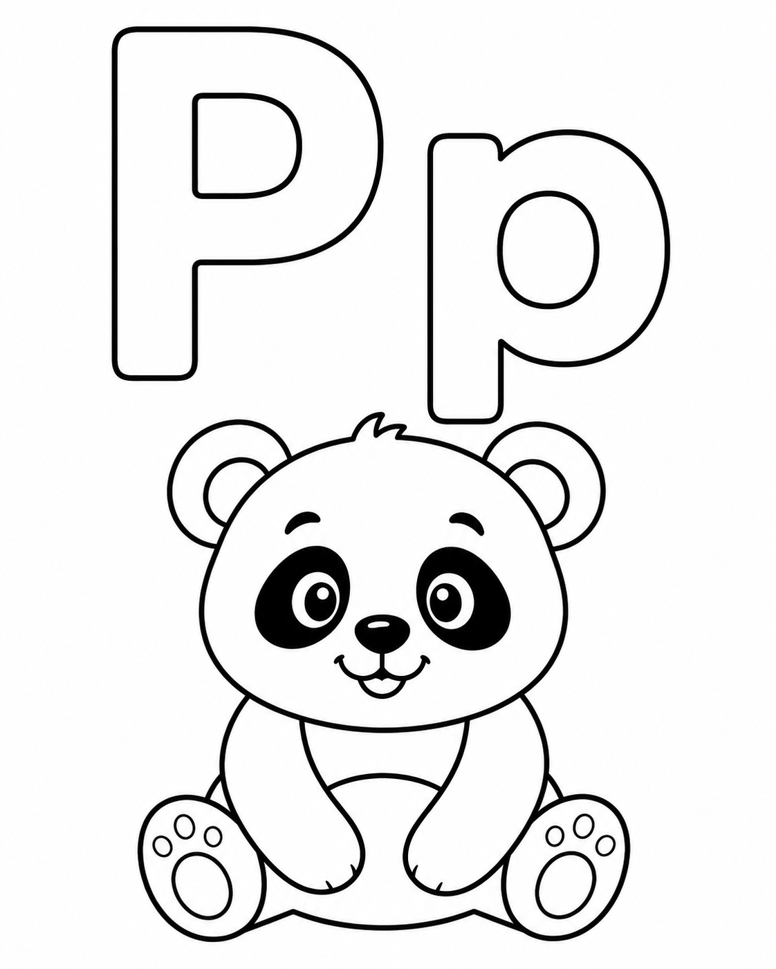 Panda ve P Harfleri Boyama Sayfası