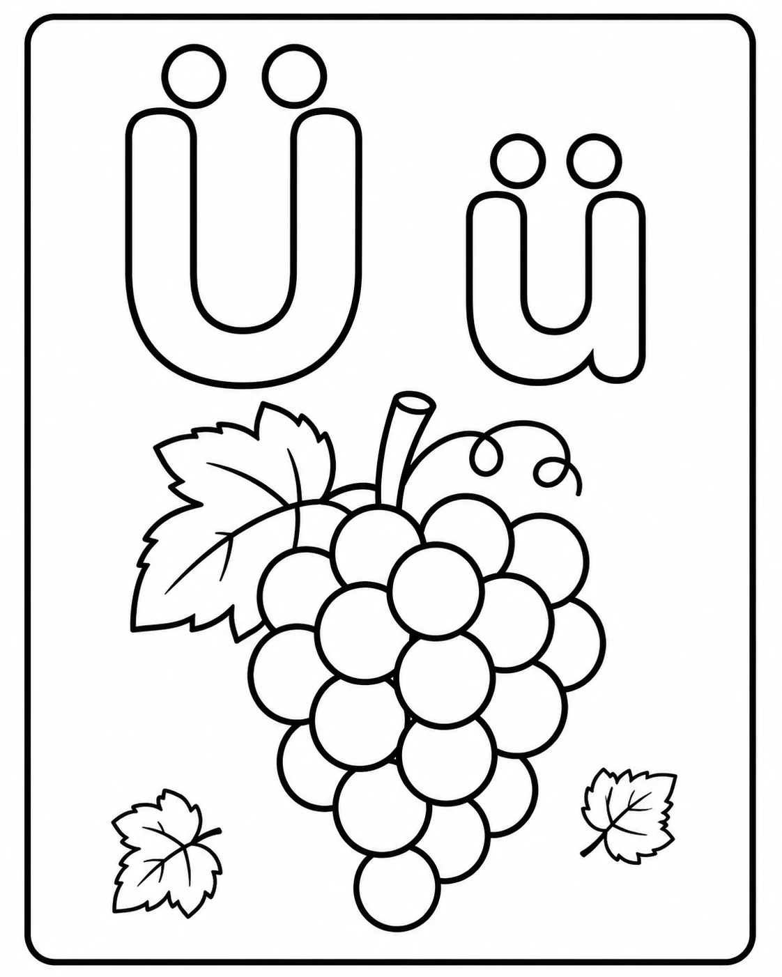 Ü Harfi ve Üzüm Salkımı Boyama Sayfası