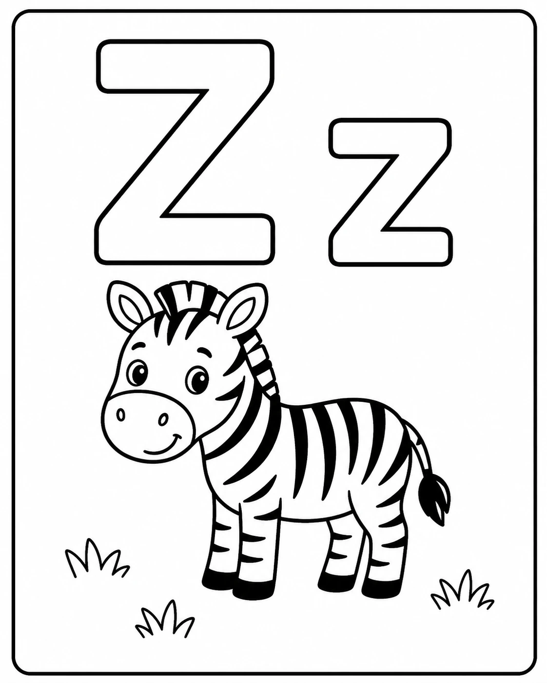 Zebra ve Z Harfi Boyama Sayfası